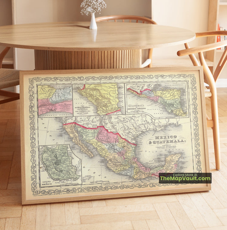 Mexico & Guatemala Map 1857 Regional Print - Mexico City, Guatemala City, Veracruz - image 1
