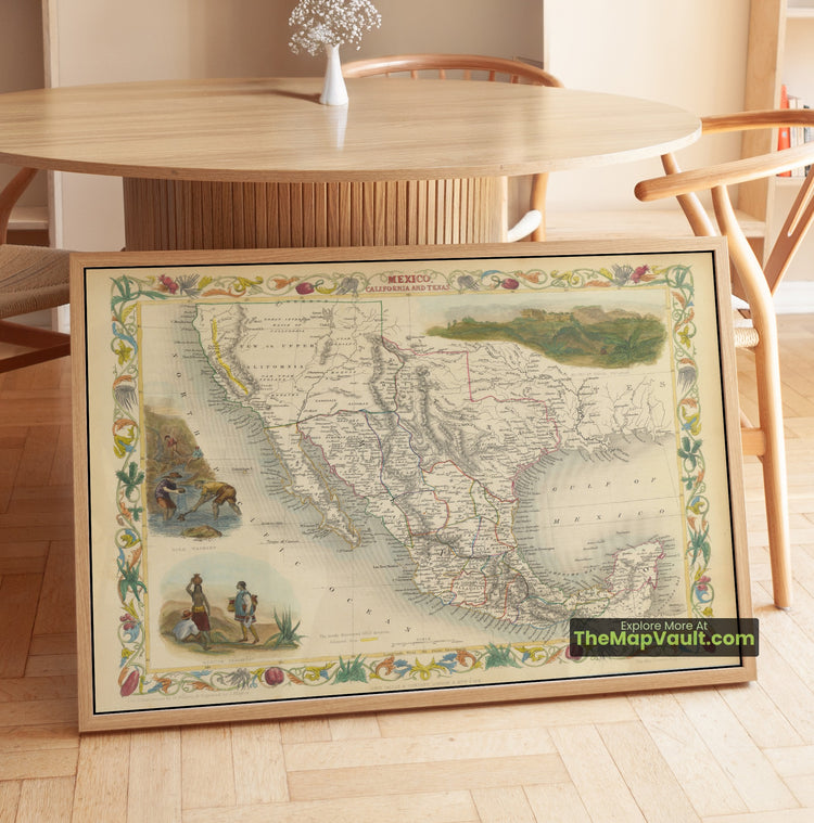 Mexico, California & Texas Map 1851 Regional Print - Mexico City, Sacramento, Austin - image 1
