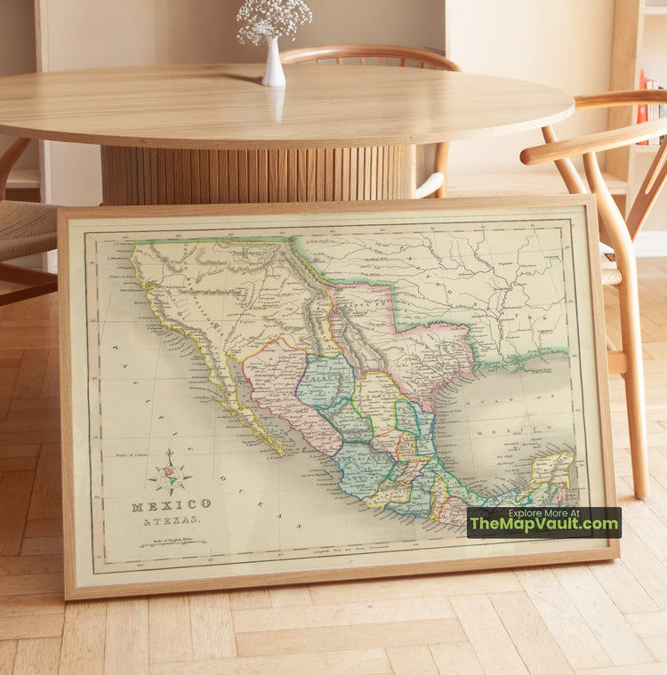 Mexico, Texas & California Map 1840 Regional Print - San Antonio, San Francisco, Veracruz - image 1
