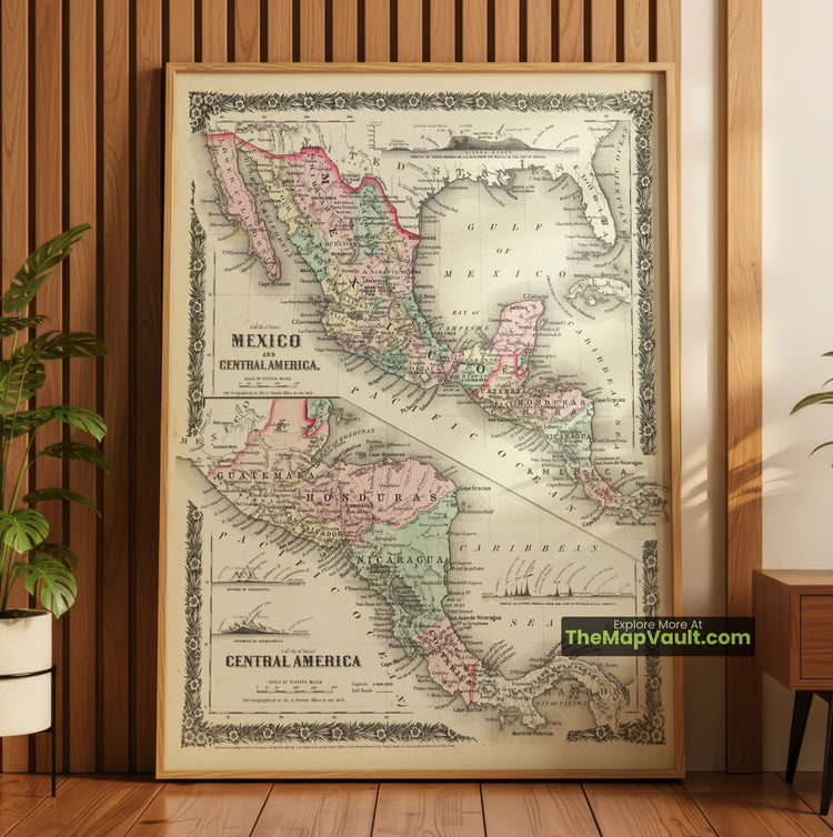 Mexico & Central America Map 1858 Regional Print - Mexico City, Guatemala City, San Jose - image 1