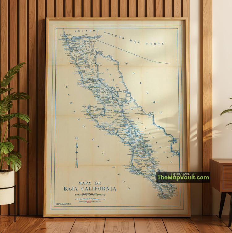 Baja California Map 1922 Road Map Print - La Paz, Ensenada, Cabo San Lucas - image 1