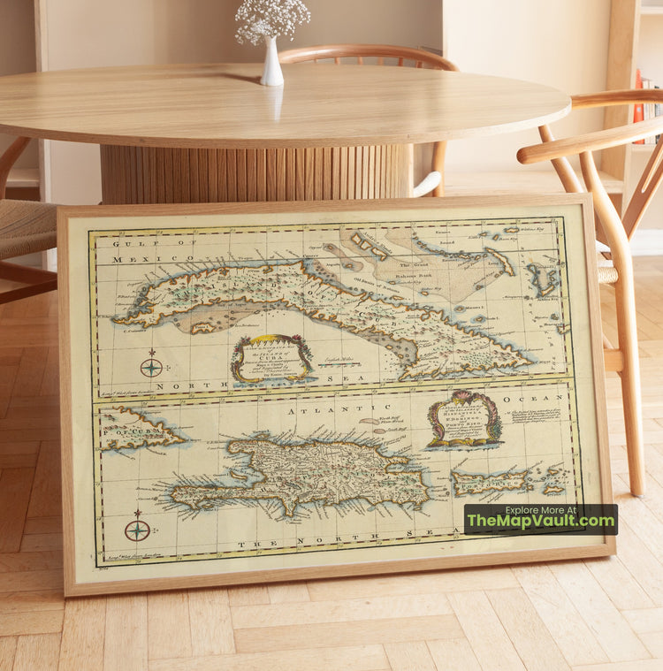 Cuba, Hispaniola & Puerto Rico Map 1744 Regional Print - Havana, Santo Domingo, San Juan - image 1