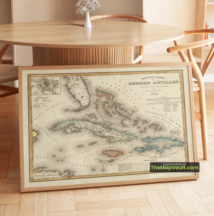 Greater Antilles & Florida Map 1844 Regional Print - Havana, Kingston, Santo Domingo - image 1
