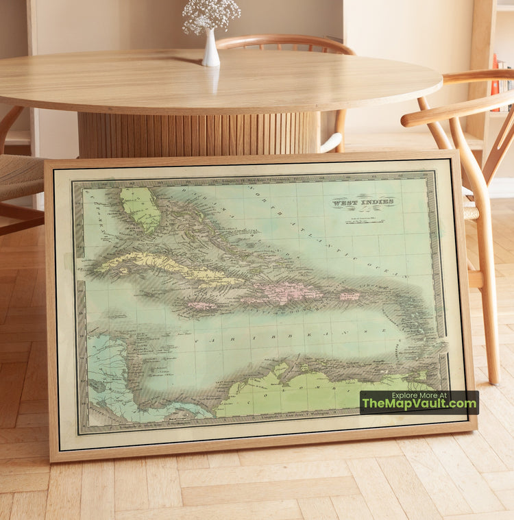 West Indies Map 1842 Regional Print - Havana, San Juan, Kingston - image 1