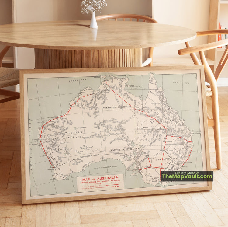 Australia Map 1926 Air Routes Print - Sydney, Melbourne, Brisbane, Perth - image 1