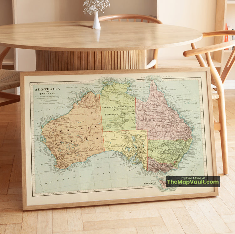 Australia & Tasmania Map 1926 Regional Print - Sydney, Melbourne, Perth, Hobart - image 1