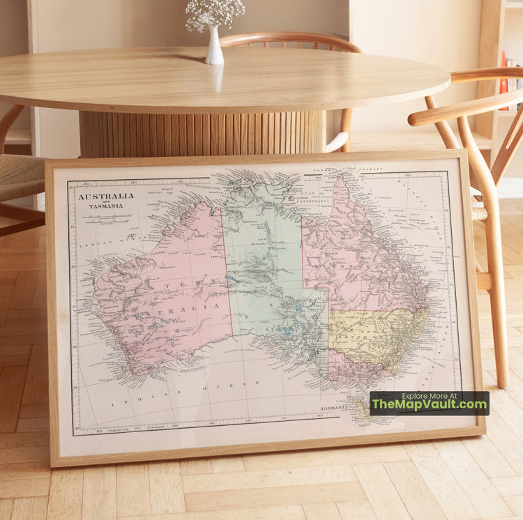 Australia & Tasmania Map 1882 Regional Print - Sydney, Perth, Adelaide, Hobart - image 1
