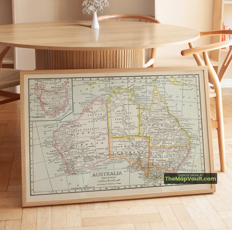 Australia & Tasmania Map 1925 Regional Print - Brisbane, Perth, Adelaide, Hobart - image 1