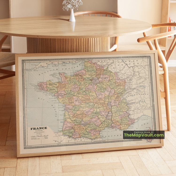 France Map 1883 Atlas Print - Paris, Lyon, Marseille, Toulouse - image 1