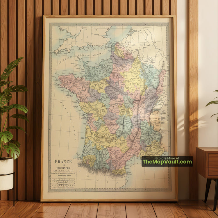 France Map 1872 Provinces Atlas Print - Paris, Marseille, Lyon, Toulouse, Bordeaux - image 1