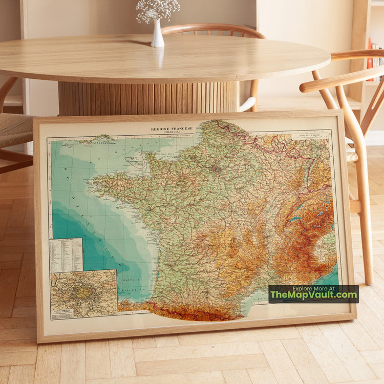 France Map 1922 Italian Atlas Print - Paris, Marseille, Lyon, Nice, Lille - image 1