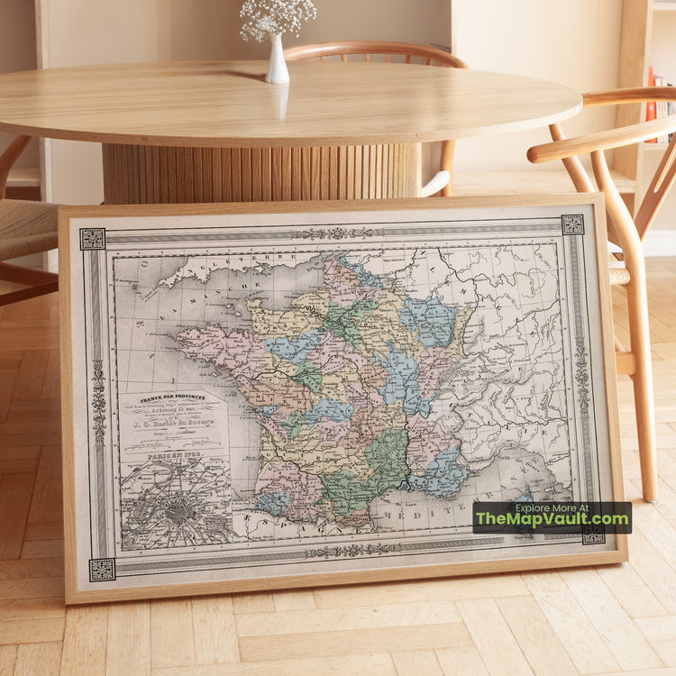 France Map 1852 Provinces Atlas Print - Paris, Lyon, Marseille, Rennes, Rouen - image 1