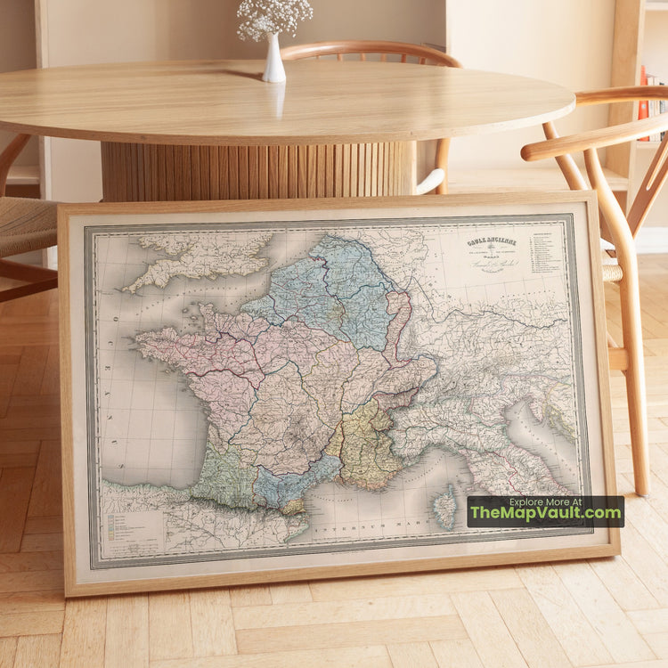 France Map 1863 Ancient Gaul Roman Provinces Atlas Print - Paris, Lyon, Marseille, Toulouse, Bordeaux - image 1