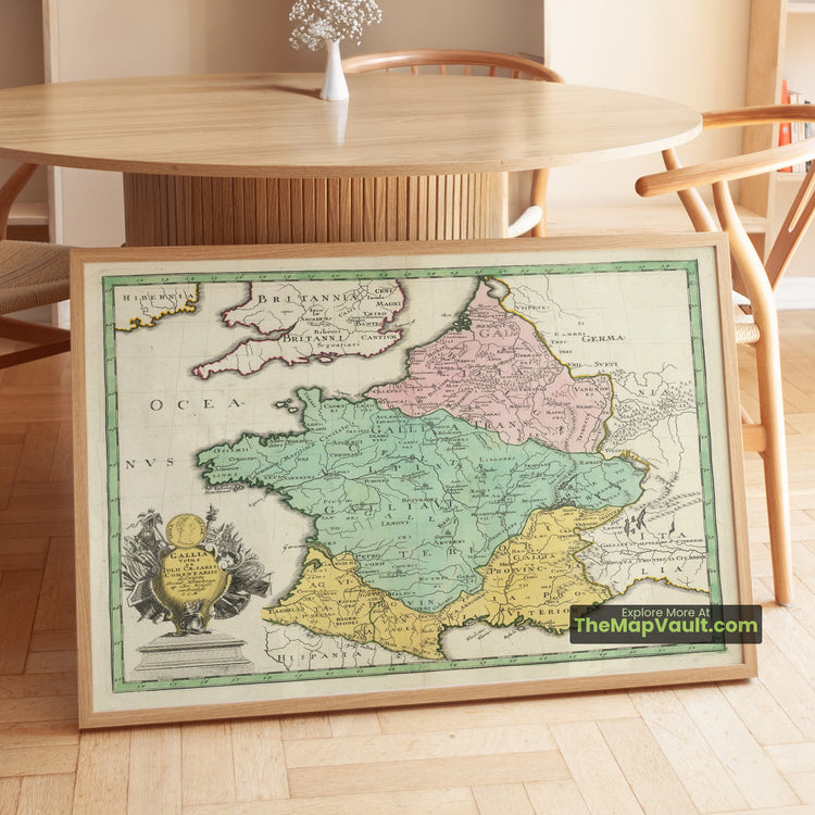 France Map 1720 Ancient Gaul Caesar Print - Paris, Lyon, Marseille, Bordeaux, Strasbourg - image 1
