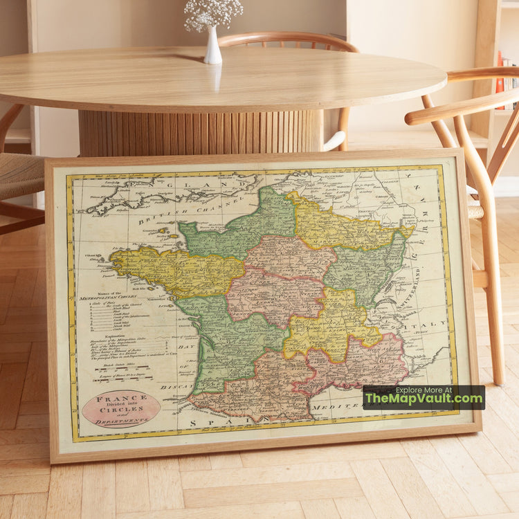 France Map 1794 Revolutionary Departments Print - Paris, Lyon, Marseille, Bordeaux, Nantes - image 1