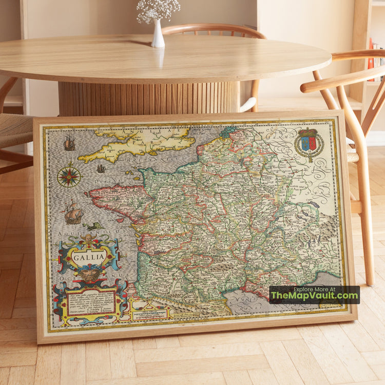 France Map 1622 Dutch Decorative Atlas Print - Paris, Lyon, Marseille, Bordeaux, Toulouse - image 1