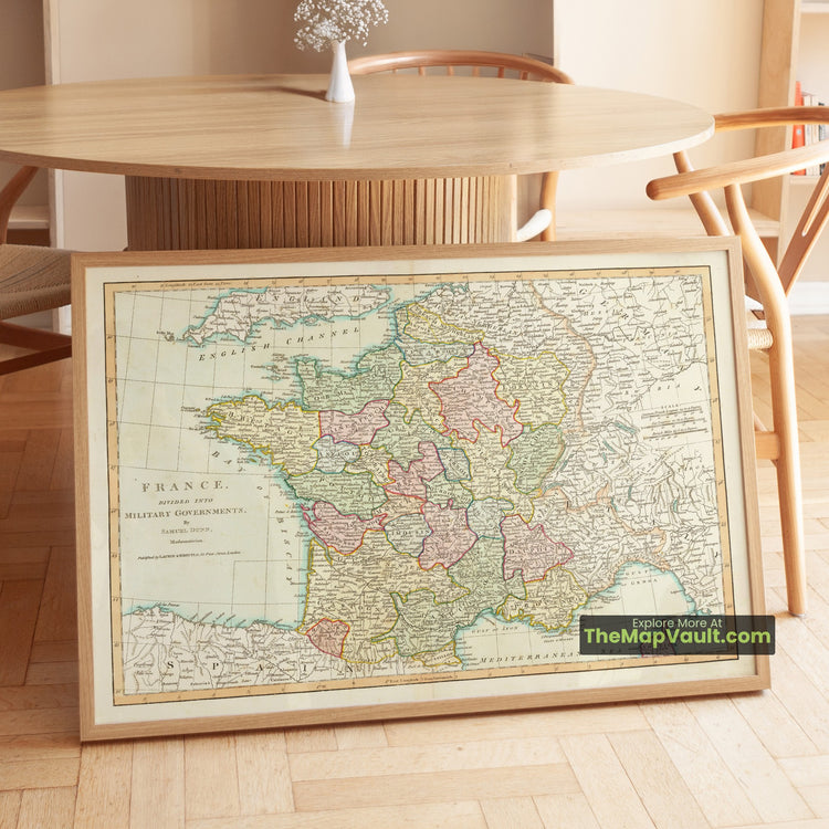 France Map 1794 Military Governments Atlas Print - Paris, Lyon, Marseille, Bordeaux, Nantes - image 1