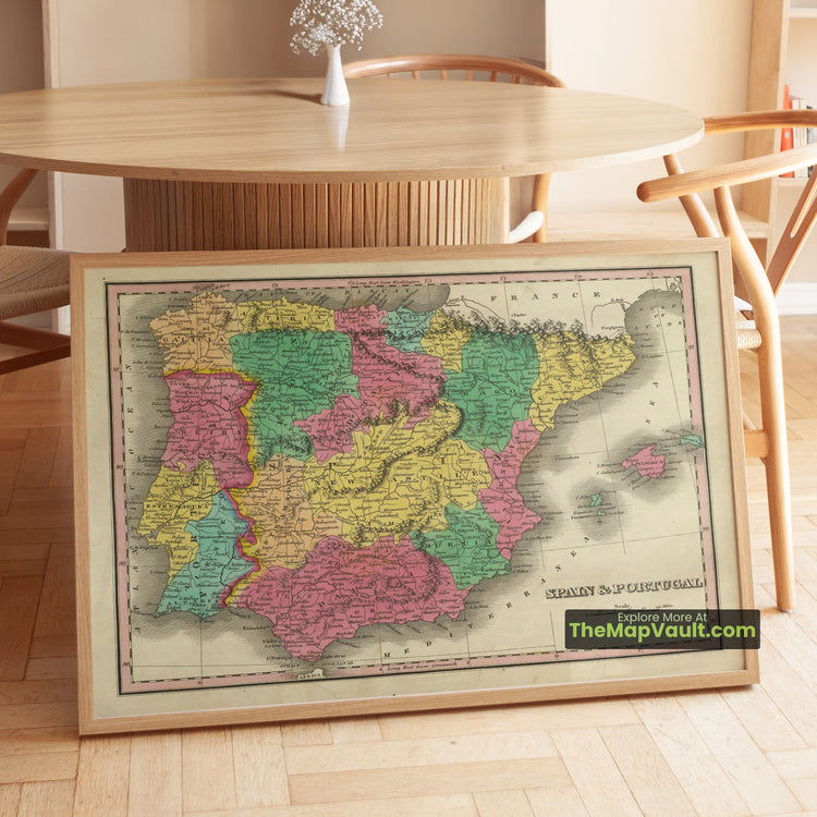 Spain & Portugal Map 1831 American Atlas Print - Madrid, Lisbon, Barcelona, Seville, Cádiz - image 1