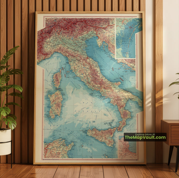 Italy Map 1967 Pergamon World Atlas Print - Rome, Milan, Naples, Palermo, Venice - image 1
