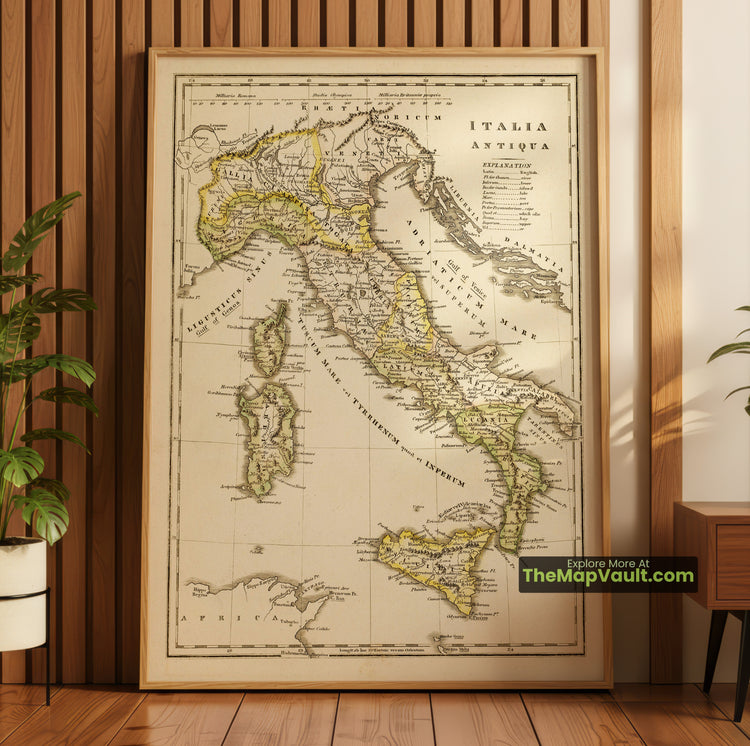 Ancient Italy Map 1835 School Atlas Print - Rome, Naples, Capua, Milan, Carthage - image 1