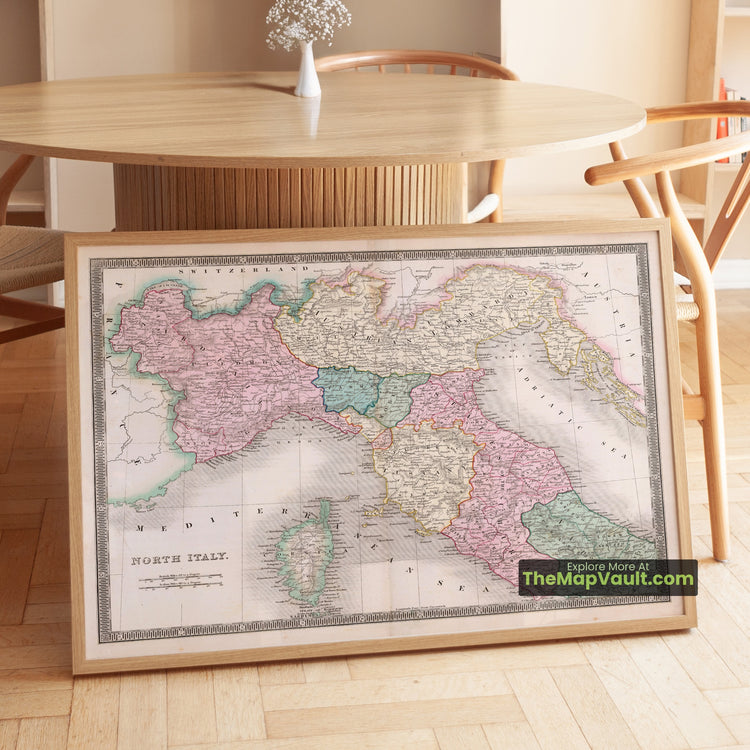 Northern Italy Map 1831 First Edition Atlas Print - Milan, Venice, Turin, Genoa, Florence - image 1