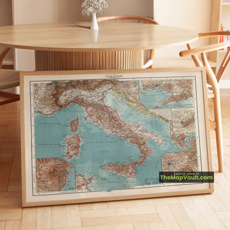 Italy Map 1904 German Atlas Print - Rome, Naples, Turin, Messina, Milan - image 1