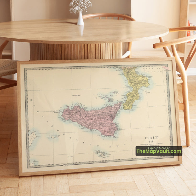 Southern Italy Map 1872 Sicily Family Atlas Print - Palermo, Catania, Messina, Reggio Calabria, Naples - image 1