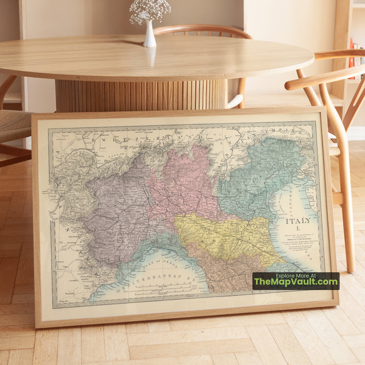 Northern Italy Map 1872 Railways Family Atlas Print - Milan, Venice, Turin, Genoa, Bologna - image 1