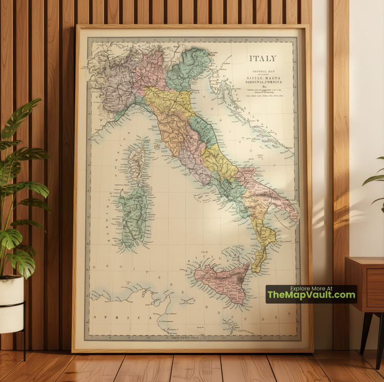 Italy Map 1860 Garibaldi Era Atlas Print - Rome, Naples, Palermo, Genoa, Valletta - image 1