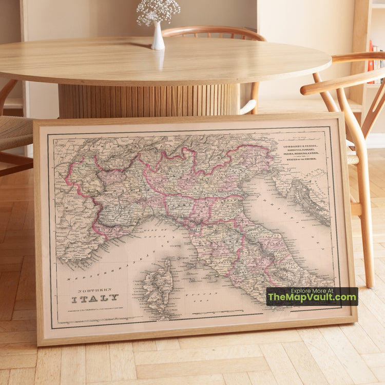 Northern Italy Map 1858 Railroads & Papal States Atlas Print - Milan, Venice, Turin, Bologna, Florence - image 1