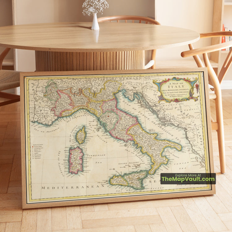 Italy Map 1746 Kingdoms & States Georgian Print - Rome, Naples, Venice, Palermo, Cagliari - image 1