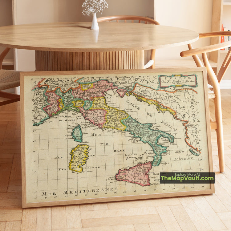Italy Map 1683 French Original Color Print - Rome, Naples, Venice, Palermo, Cagliari - image 1