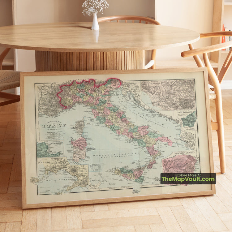Italy Map 1881 Post-Unification Provinces Atlas Print - Rome, Naples, Palermo, Trieste, San Marino - image 1