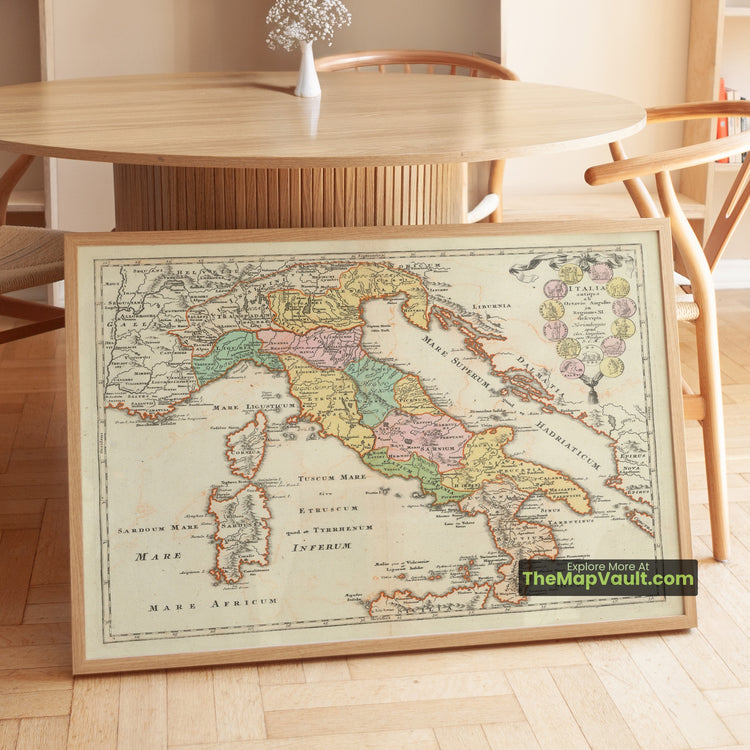 Ancient Italy Map 1718 Augustan Regions Atlas Print - Rome, Naples, Genoa, Taranto, Syracuse - image 1