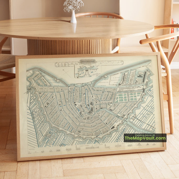 Amsterdam Map 1870 SDUK Town Plan Print with Building Views - Westerkerk, Zaandam, Ouderkerk, Noorderkerk - image 1