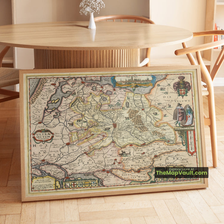 Utrecht Map 1617 Kaerius Costumes & Coats of Arms Print - Utrecht, Amersfoort, Amsterdam, Zuiderzee - image 1