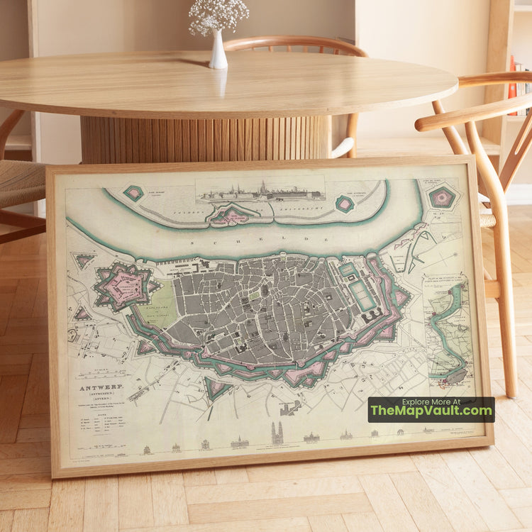 Antwerp Map 1832 SDUK Town Plan Print with Building Views - Scheldt River, Lillo, Fortifications, Mechlin Road - image 1