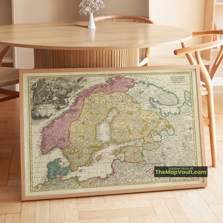 Scandinavia Map 1720 Homann Sweden Denmark Norway Print - Stockholm, Copenhagen, Bergen, Trondheim - image 1