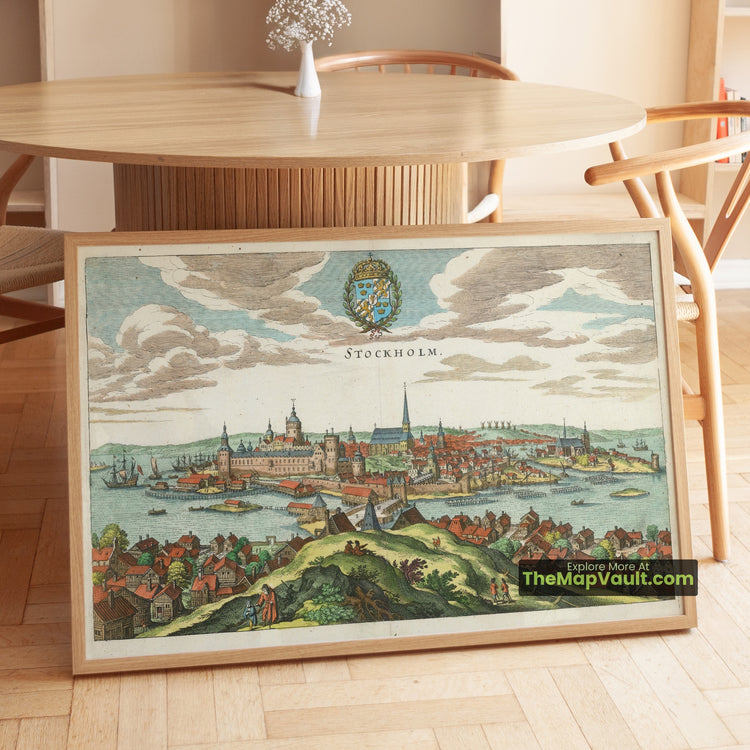 Stockholm Map 1638 Merian Bird's-Eye View Print - Tre Kronor Castle, Gamla Stan, Harbor, Stockholm Archipelago - image 1