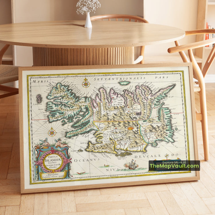 Iceland Map 1640 Blaeu Tabula Islandiae Print - Iceland, Hekla Volcano, Sea Monsters, Compass Rose - image 1