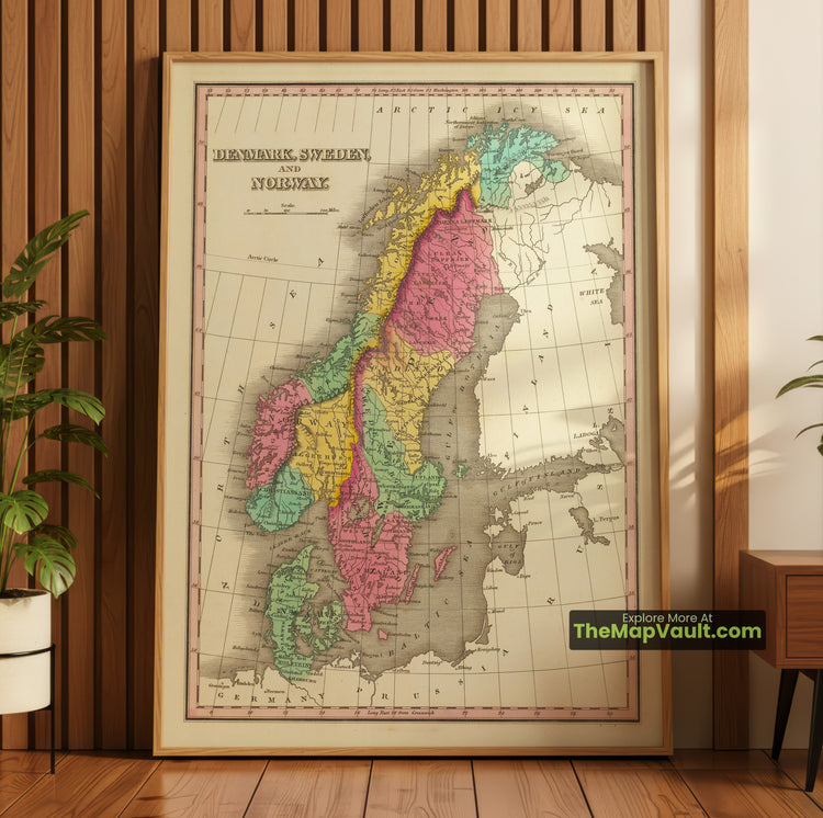 Scandinavia Map 1824 Finley Denmark Sweden Norway Print - Stockholm, Copenhagen, Oslo, Bergen - image 1