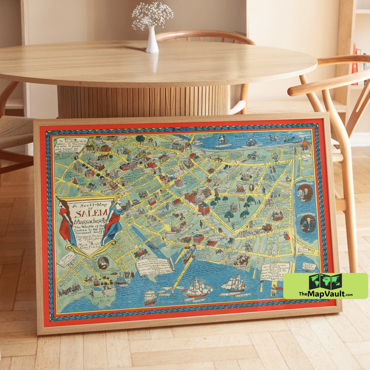 Salem, Massachusetts Map Print - Illustrated Historic Salem Pictorial Map - Witch Trials & Colonial History