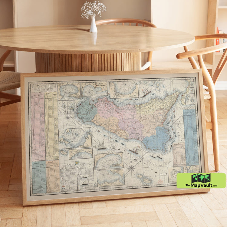 Sicily - Antique Map - Vintage Italian Island Map - Historic Mediterranean Cartography
