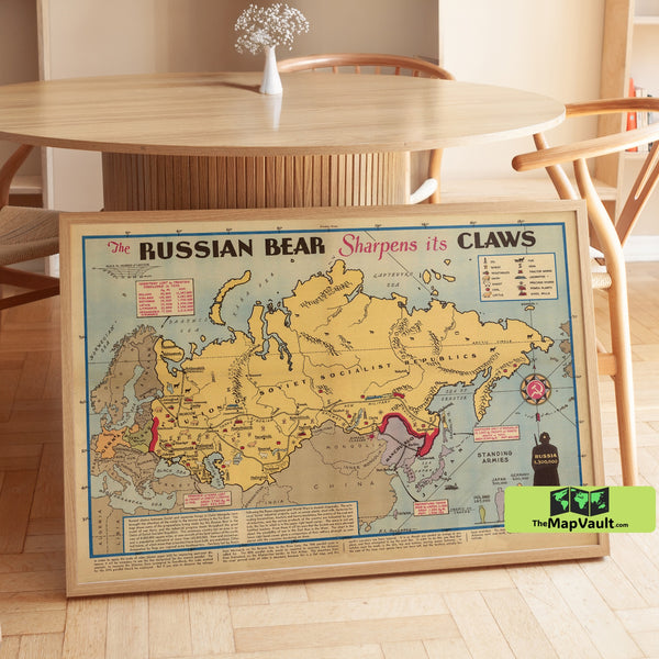 Soviet Russia Propaganda Map – WWII USSR Sphere of Influence Map – Vintage Military Cartography Art