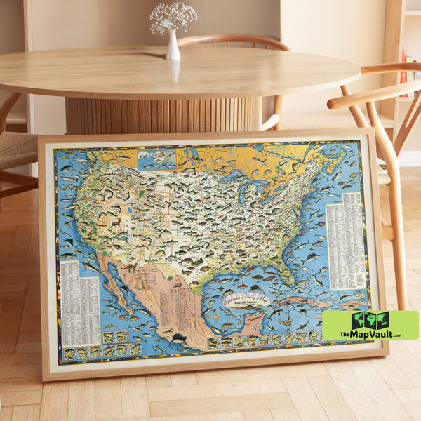 Sportsmen’s Fishing Map of the United States - Vintage Fishing Wall Art Print
