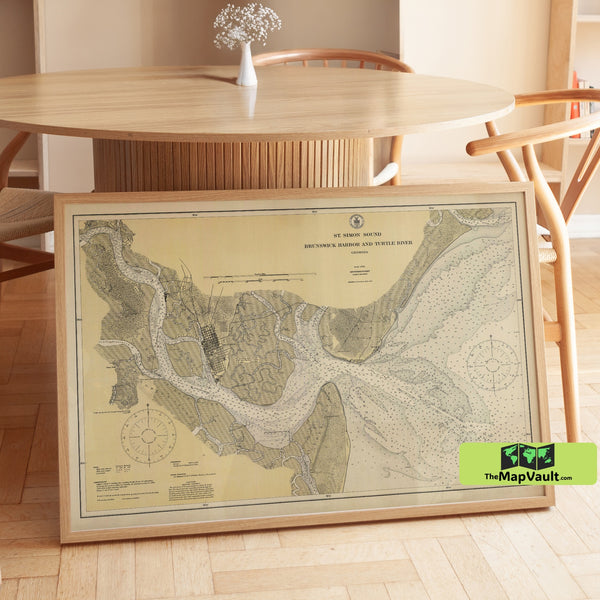 St. Simons Sound Georgia Map 1925 - Nautical Chart Print | Historic Coastal Navigation Map of Brunswick Harbor & Turtle River