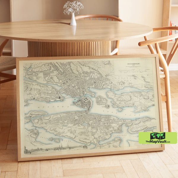 Vintage Stockholm Map - Antique Swedish City Plan Print