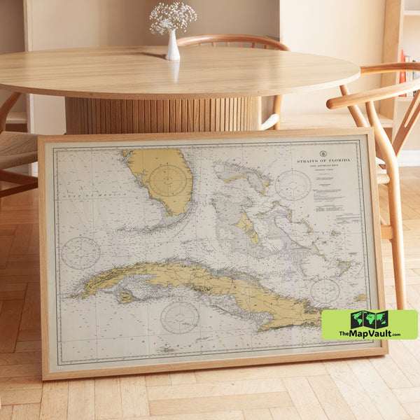 Straits of Florida and Approaches - Vintage Nautical Chart of Cuba and the Florida Keys (1933)