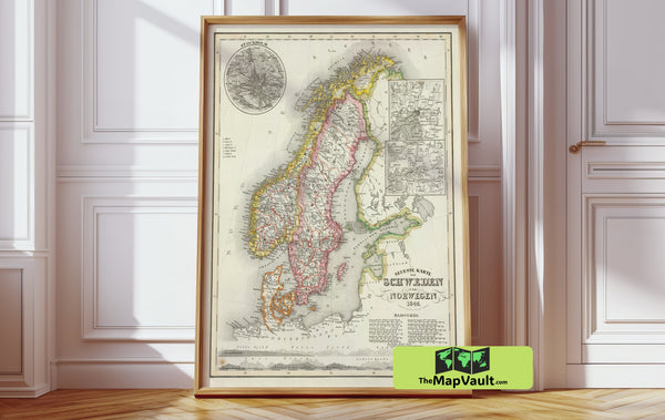 Sweden & Norway 1844 Vintage Map Print – Explore Nordic Landscapes and Cultural Depth