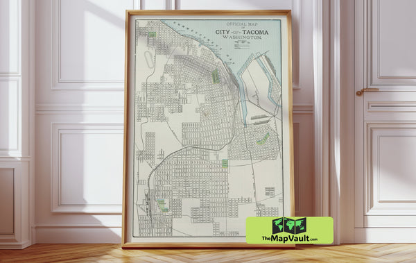 Tacoma 1890 Historical Street Map – Authentic Reproduction for Dedicated History Enthusiasts